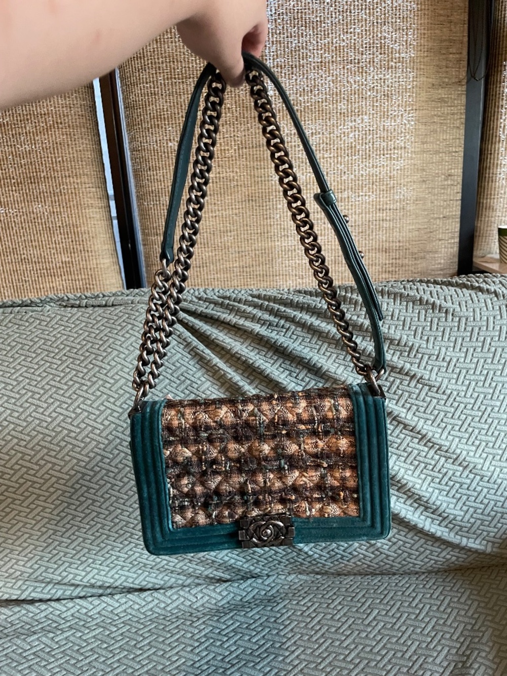 Chanel Paris-Edinburgh Medium Velvet Tweed Boy Bag
